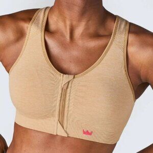 SHEFIT Perfect Lounge Bra Nude Tan Seamless Zipper Workout Activewear, Size S